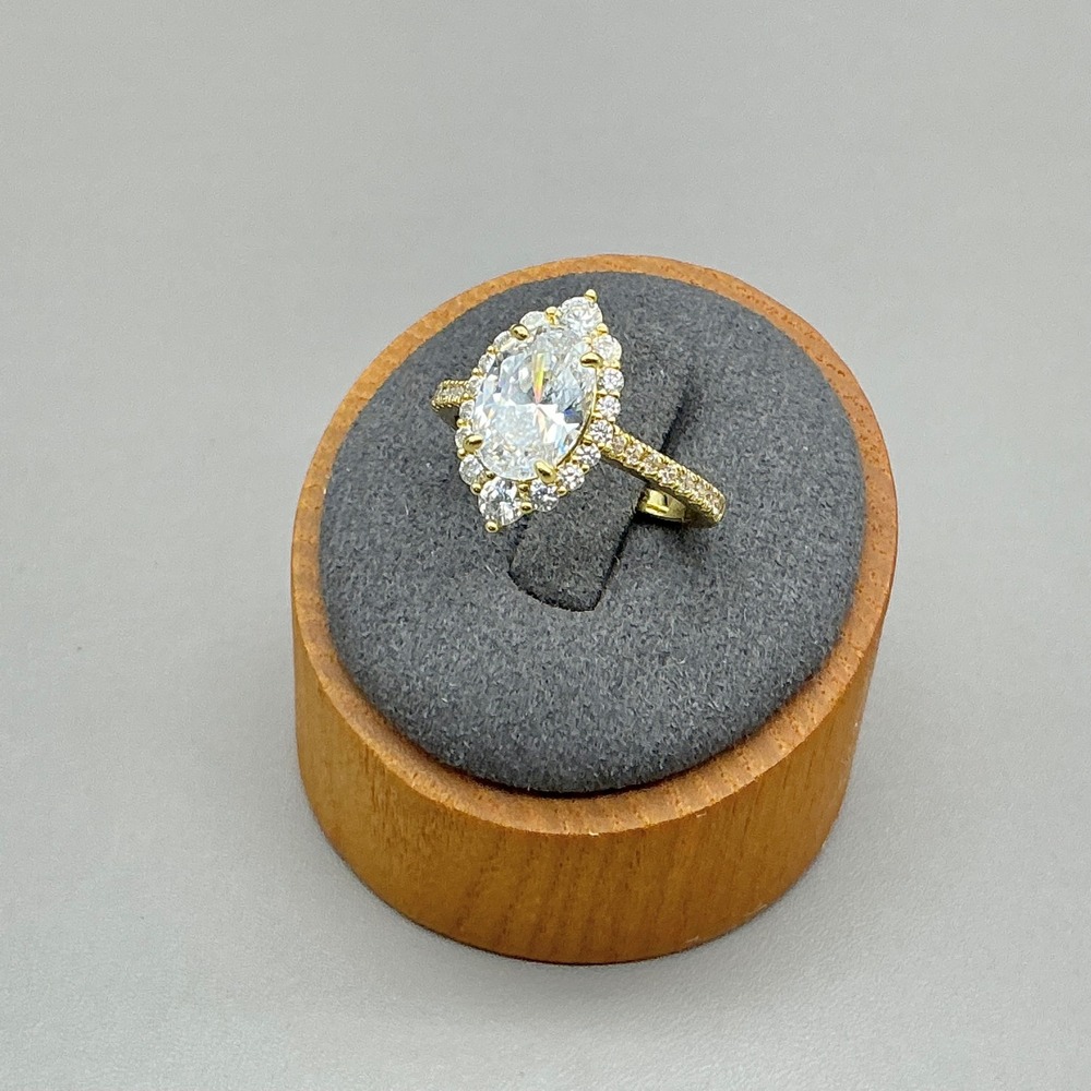 Oval Halo Ring Women Gold Tone Marquise Faux Diamond CZ Sparkly Elegant Size 7